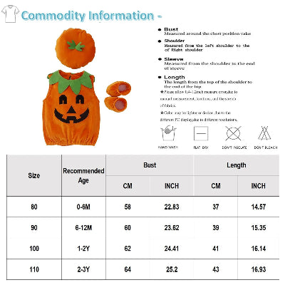 tailles barboteuse bébé Halloween - citrouille