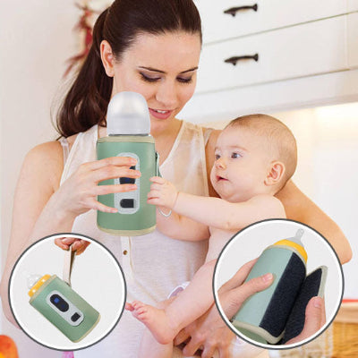 chauffe biberon vert portable - maman avec bébé
