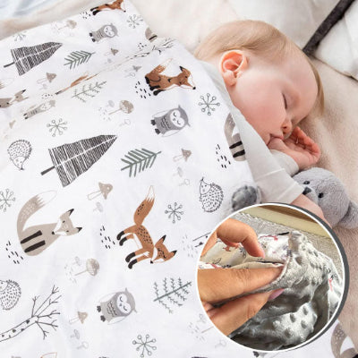 couverture bébé avec renard et hibou