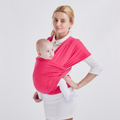 écharpe de portage rouge rose - maman avec bébé