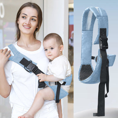 écharpe de portage quatre saisons - bleue - transport bébé et détail