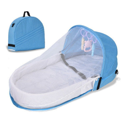 lit de voyage bébé - bleu et pliant