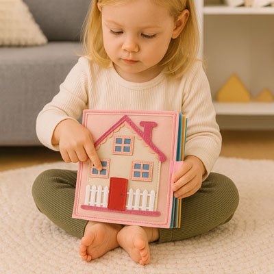 éveil sensoriel livre bébé en tissu rose