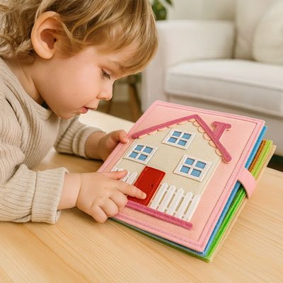 montessori livre sensoriel bébé en tissu rose