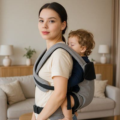 porte bébé physiologique gris coton - portage arrière