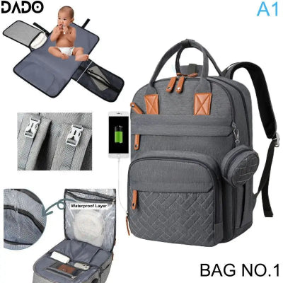 sac à dos à langer gris foncé détails