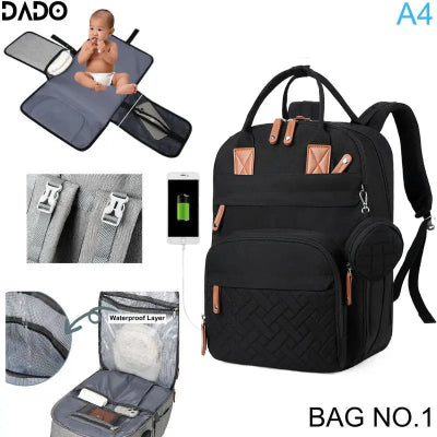 sac à dos à langer noir accessoires et détails