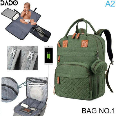 sac à dos à langer vert détails et accéssoires