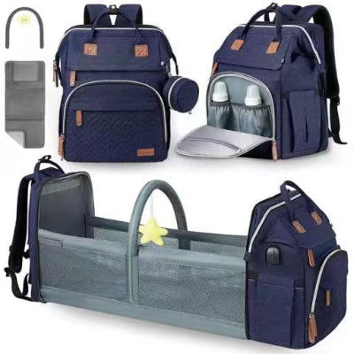 sac à langer bleu marine avec berceau pliable- babybag 5 en 1