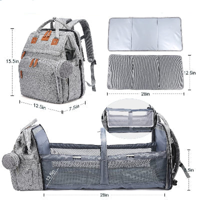 5 en 1 - dimensions sac à langer gris avec berceau pliable- babybag