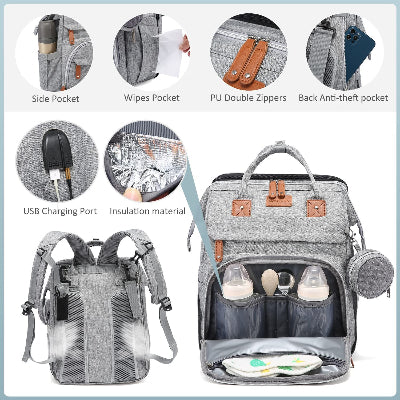 sac à langer gris avec berceau pliable- babybag - détails et poches