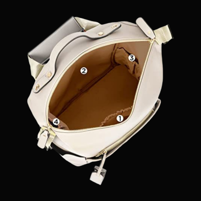 détails intérieur sac à langer en cuir blanc - sac à dos pour maman