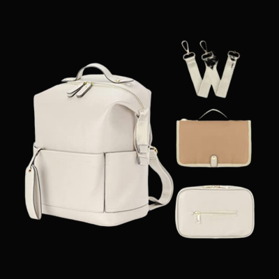 sac langer en cuir blanc - sac à dos pour maman