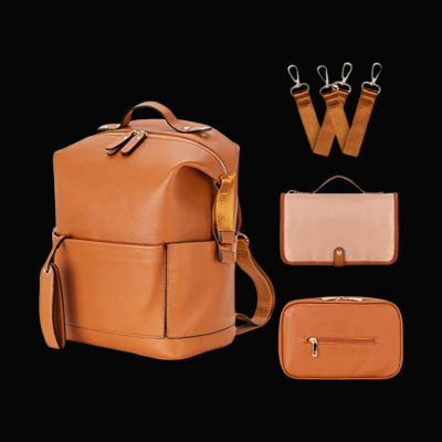 sac à langer en cuir marron - sac à dos pour maman