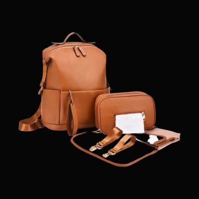 pochettes et sac à langer en cuir marron - sac à dos pour maman