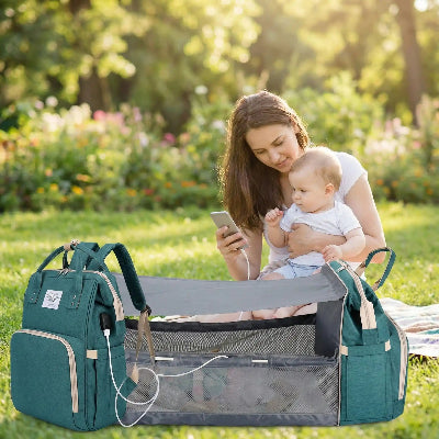 SAC A LANGER VERT - LIT BEBE PLIABLE VOYAGE | TRAVELBABY™