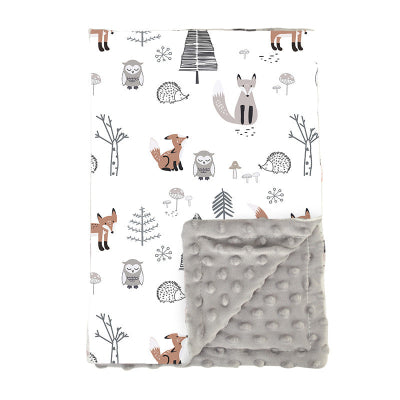 couverture bébé renard et hibou - gris et blanc