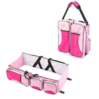 lit de voyage pour bébé - berceau et babybag rose pliable
