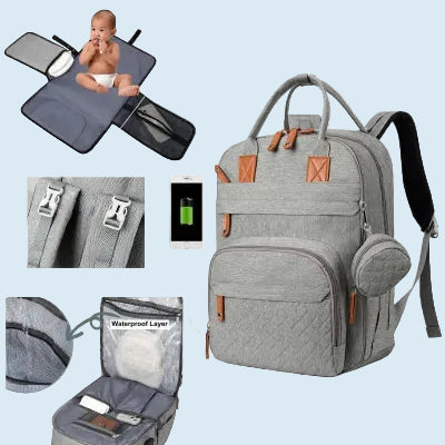 sac à dos à langer gris