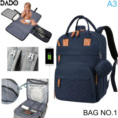 sac à dos à langer bleu foncé accessoires et détails
